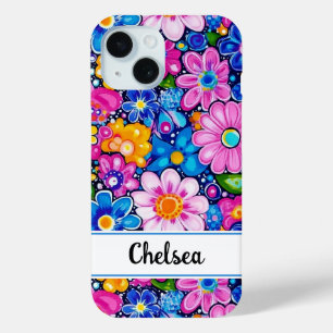 Retro Groovy Bloemstuk Persoonlijk iPhone 15 Case