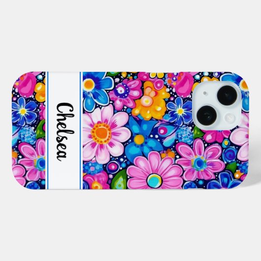 Retro Groovy Bloemstuk Persoonlijk Case-Mate iPhone Case (Achterkant (horizontaal))