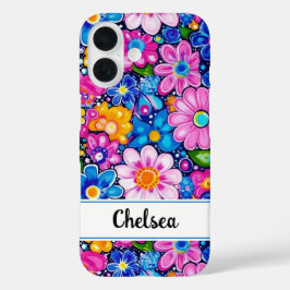 Retro Groovy Bloemstuk Persoonlijk iPhone 16 Hoesje