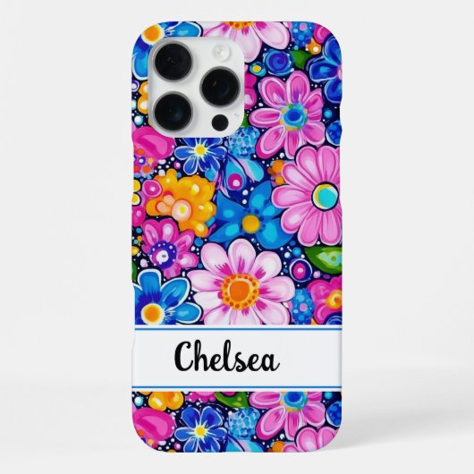 Retro Groovy Bloemstuk Persoonlijk iPhone Hoesje (Achterkant)