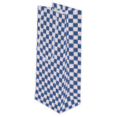 Retro Groovy Blue Checkered Santa Claus Christmas Wijn Cadeautas (Achterkant Gekanteld)