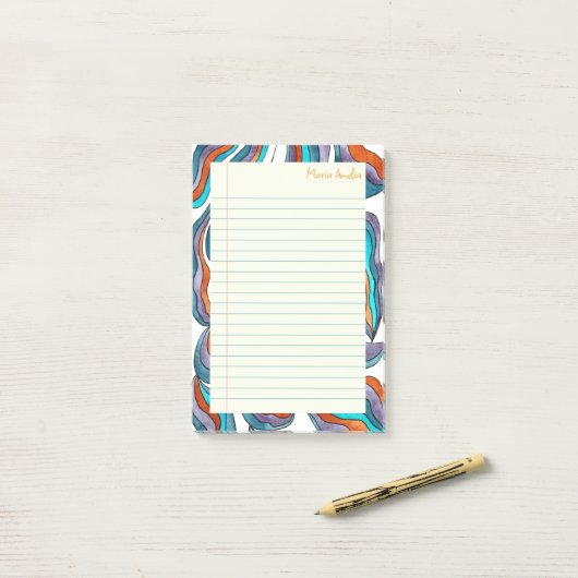 Retro Groovy Blue Lined School Notitieboek Papier Post-it® Notes (Op bureau)