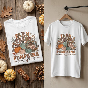 Retro Groovy Boerderij Verse Pompoenen Grafisch T-shirt
