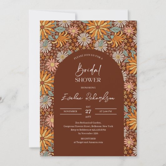 Retro groovy boho arch karmozijnrode sinaasappels kaart (Voorkant)