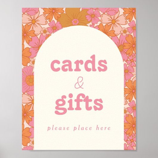 Retro Groovy Boho Baby in Bloom Kaarten + Cadeaubo Poster (Voorkant)