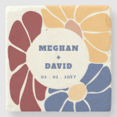 Retro Groovy Boho Chic Bloem Bruiloft Stenen Onderzetter (Voorkant)