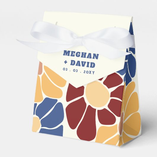 Retro Groovy Boho Chic Bloemen Bruiloft Bedankdoosjes (Voorkant Zijde)