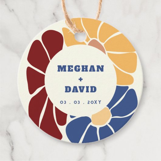 Retro Groovy Boho Chic Bloemen Bruiloft Bedankjes Labels (Voorkant)