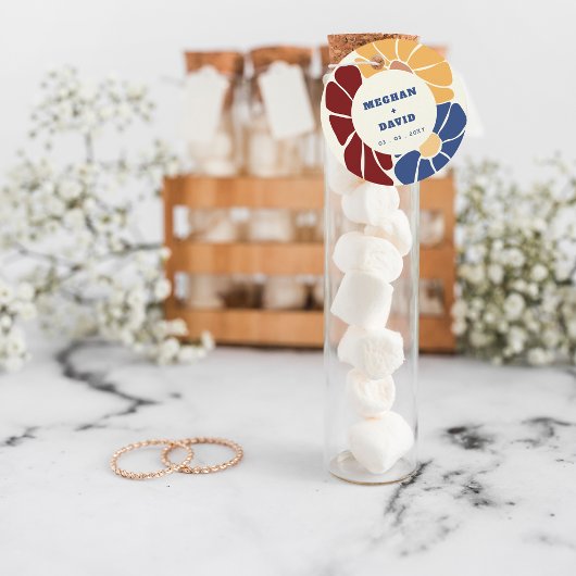 Retro Groovy Boho Chic Bloemen Bruiloft Bedankjes Labels