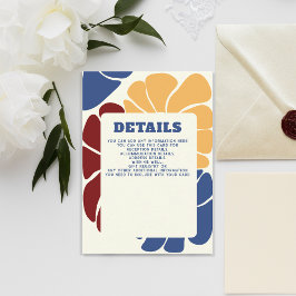 Retro Groovy Boho Chic Bloemen Bruiloft Details Ka Informatiekaartje