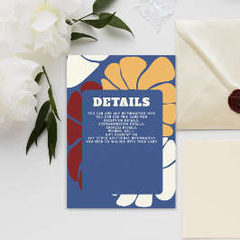 Retro Groovy Boho Chic Bloemen Bruiloft Details Ka Informatiekaartje