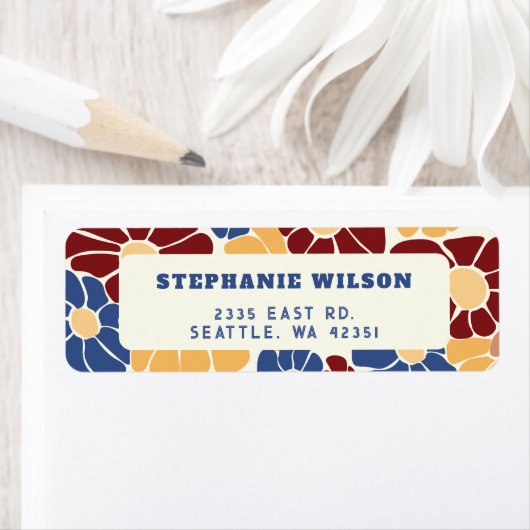 Retro Groovy Boho Chic Bloemen Bruiloft Etiket (Insitu)