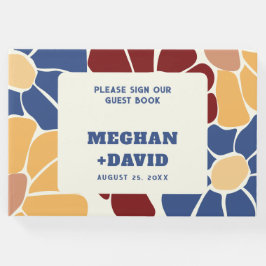 Retro Groovy Boho Chic Bloemen Bruiloft Gastenboek