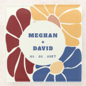 Retro Groovy Boho Chic Bloemen Bruiloft Glazen Onderzetter (Voorkant)