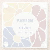 Retro Groovy Boho Chic Bloemen Bruiloft Glazen Onderzetter (Achterkant)