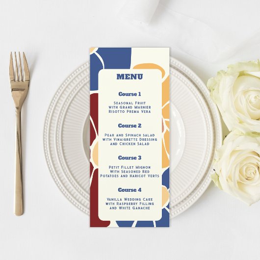 Retro Groovy Boho Chic Bloemen Bruiloft Menu
