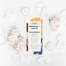 Retro Groovy Boho Chic Bloemen Bruiloft Programmakaart