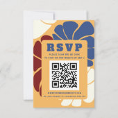 Retro Groovy Boho Chic Bloemen Bruiloft QR CODE RSVP Kaartje (Voorkant)