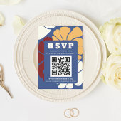 Retro Groovy Boho Chic Bloemen Bruiloft QR CODE RSVP Kaartje