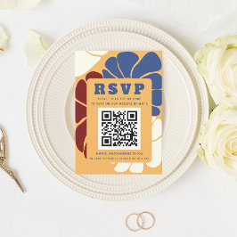 Retro Groovy Boho Chic Bloemen Bruiloft QR CODE RSVP Kaartje