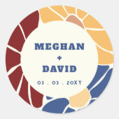 Retro Groovy Boho Chic Bloemen Bruiloft Ronde Sticker (Voorkant)