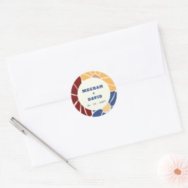 Retro Groovy Boho Chic Bloemen Bruiloft Ronde Sticker