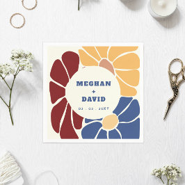 Retro Groovy Boho Chic Bloemen Bruiloft Servet