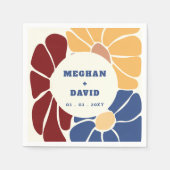 Retro Groovy Boho Chic Bloemen Bruiloft Servet (Voorkant)