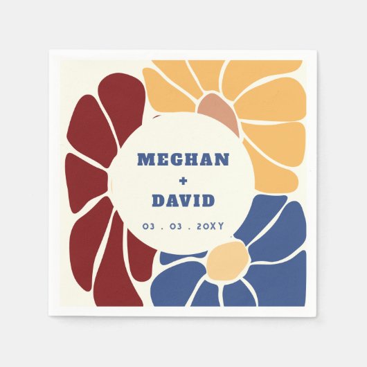 Retro Groovy Boho Chic Bloemen Bruiloft Servet (Voorkant)