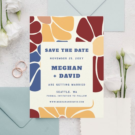 Retro Groovy Boho Chic Floral Save The Date Aankondigingskaart