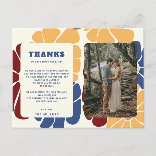 Retro Groovy Boho Chic Floral Wedding Dank u Briefkaart (Voorkant)