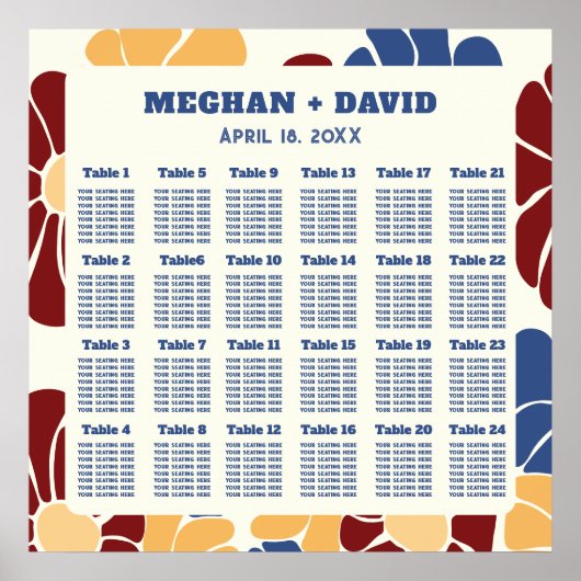 Retro Groovy Boho Chique Bloemen Bruiloft Zitplaat Poster (Voorkant)