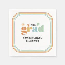 Retro Groovy Boho Daisy 2025 Afstudeerder Party Servet