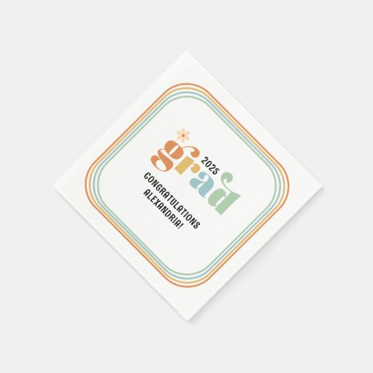 Retro Groovy Boho Daisy 2025 Afstudeerder Party Servet (Hoek)