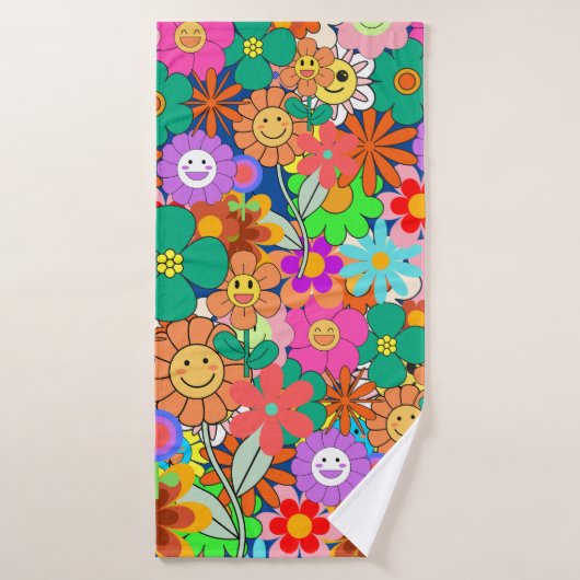 Retro Groovy Boho Hippie Flowers Badhanddoek (Badhanddoek)
