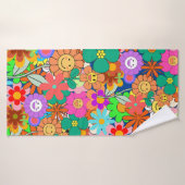Retro Groovy Boho Hippie Flowers Badhanddoek (Badhanddoek)