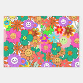 Retro Groovy Boho Hippie Flowers Inpakpapier Vel (Voorkant 2)