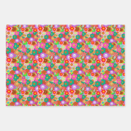 Retro Groovy Boho Hippie Flowers Inpakpapier Vel