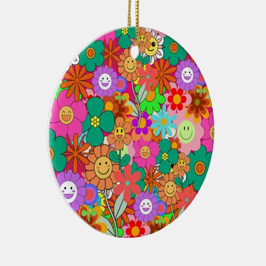 Retro Groovy Boho Hippie Flowers Keramisch Ornament (Rechts)