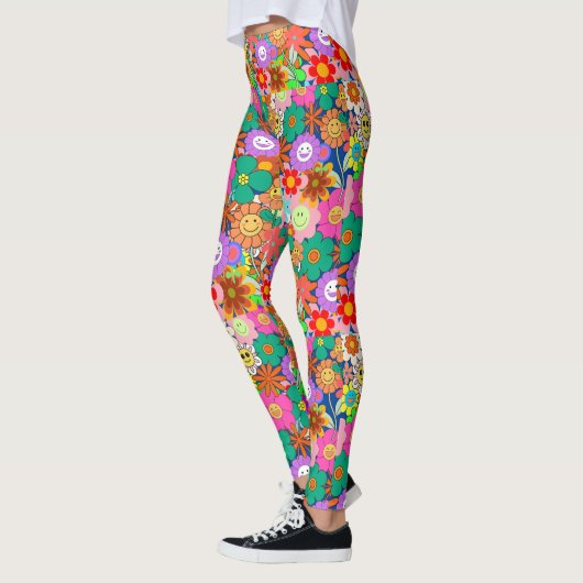Retro Groovy Boho Hippie Flowers Leggings (Links)