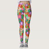 Retro Groovy Boho Hippie Flowers Leggings (Voorkant)