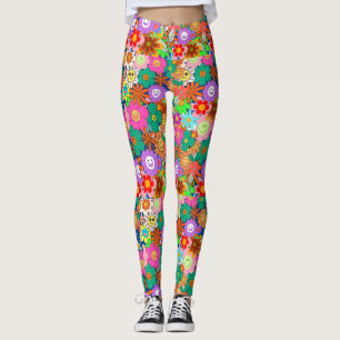 Retro Groovy Boho Hippie Flowers Leggings