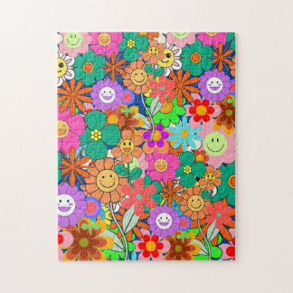 Retro Groovy Boho Hippie Flowers Legpuzzel