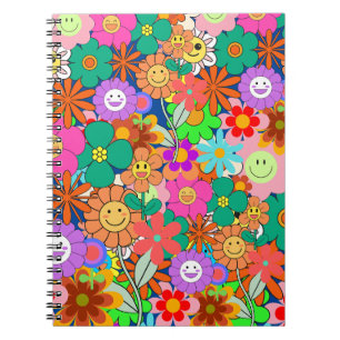 Retro Groovy Boho Hippie Flowers Notitieboek