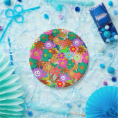 Retro Groovy Boho Hippie Flowers Papieren Bordje (Feest)
