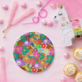 Retro Groovy Boho Hippie Flowers Papieren Bordje (Feest)