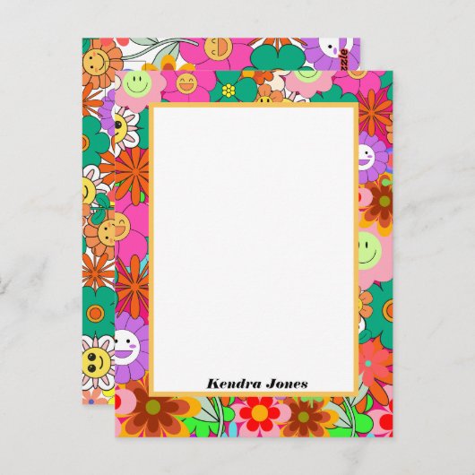 Retro Groovy Boho Hippie Flowers Planner Briefkaart (Voorkant / Achterkant)