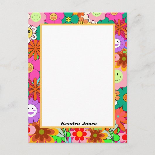 Retro Groovy Boho Hippie Flowers Planner Briefkaart (Voorkant)