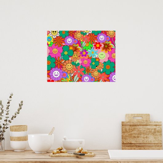 Retro Groovy Boho Hippie Flowers Poster (Keuken)