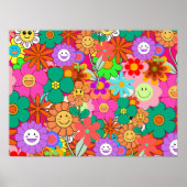 Retro Groovy Boho Hippie Flowers Poster (Voorkant)